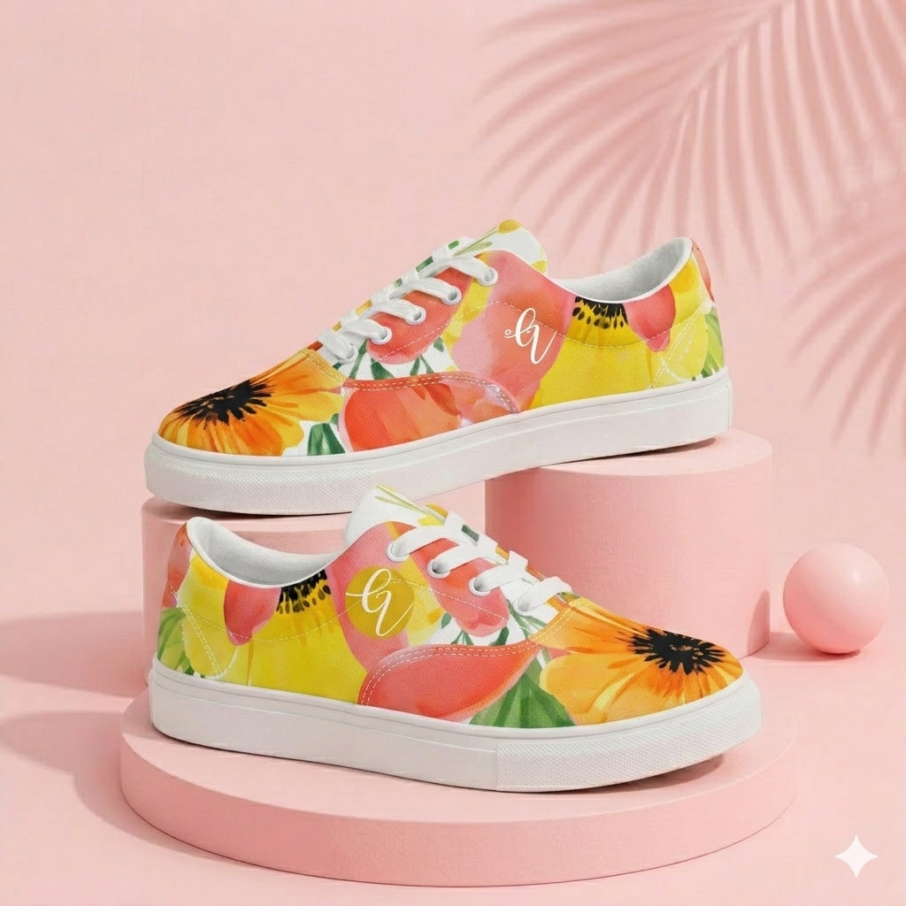 Spring Floral Lace-up Canvas Shoes