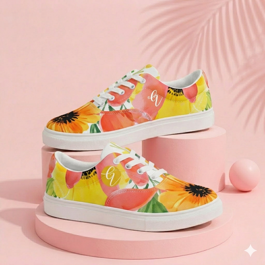 Spring Floral Lace-up Canvas Shoes
