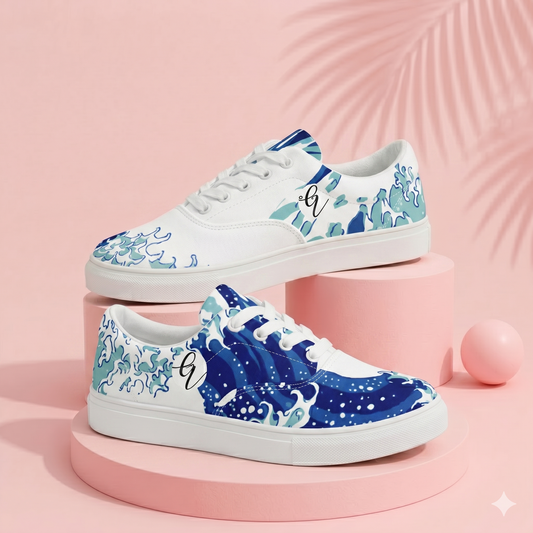 Wave Patterned Lace-up Canvas Shoes