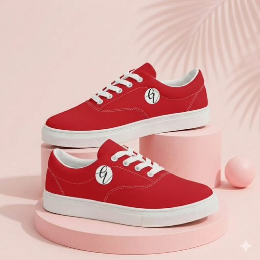 Red Colored Lace-up Canvas Shoes