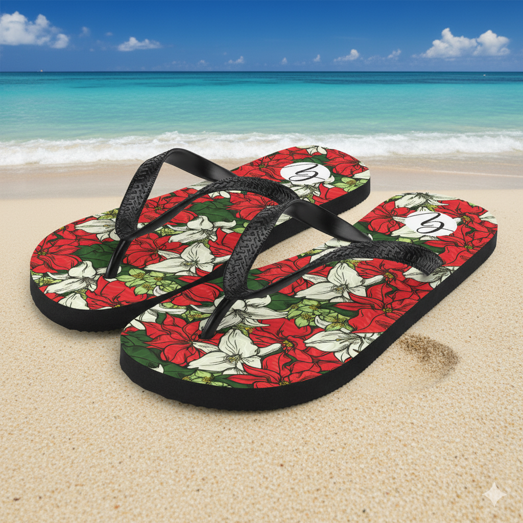 Red Color Floral Flip-Flops