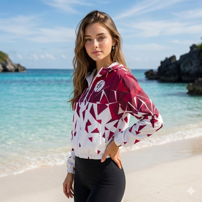 Red Ruby Mosaic Cropped Windbreaker