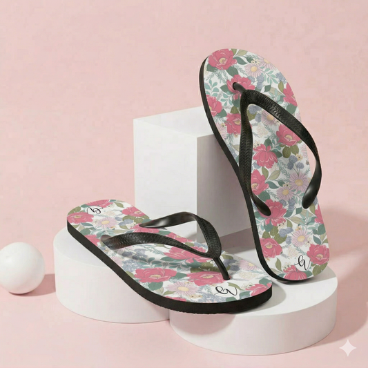 Iguana Green Peonies Flip-Flops