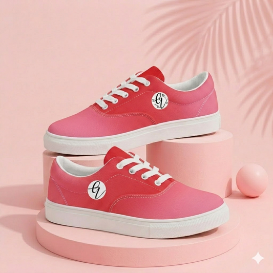 Red In Gradient Colored Lace-up Canvas Shoes