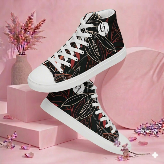 Palm Black Leaves high top canvas shoes
