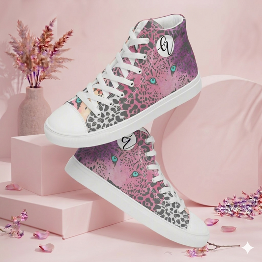 Ombre Black Leopard Print high top canvas shoes