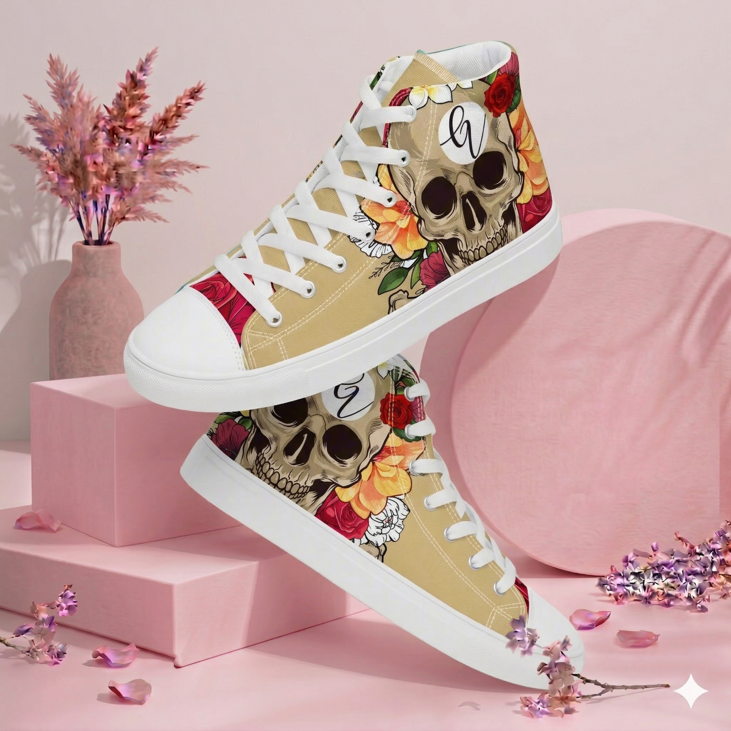 Skeletal high top canvas shoes