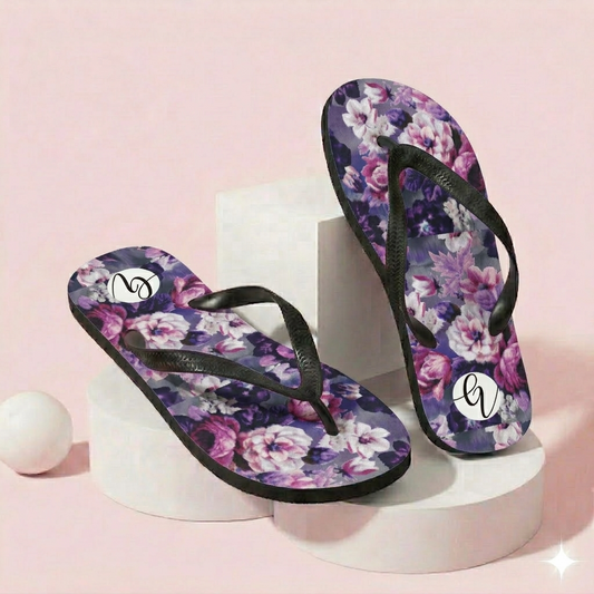 Purple White Flowers Flip-Flops