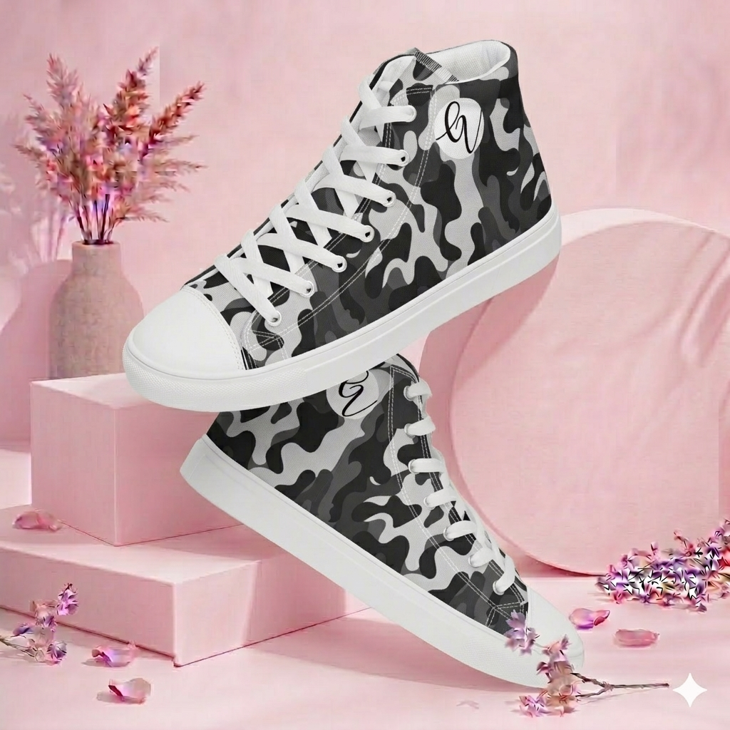 Grey Black Army high top canvas shoes