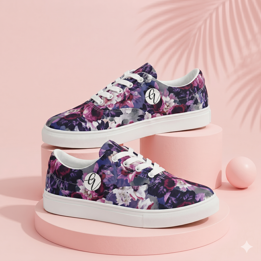 Purple White Flowers Lace-up Canvas Shoes