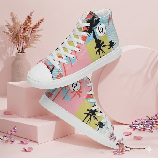 Pink Pattern high top canvas shoes