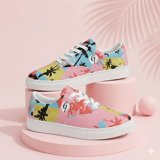 Pink Pattern lace-up canvas shoes