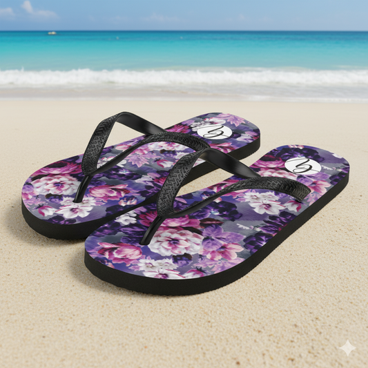 Purple White Flowers Flip-Flops