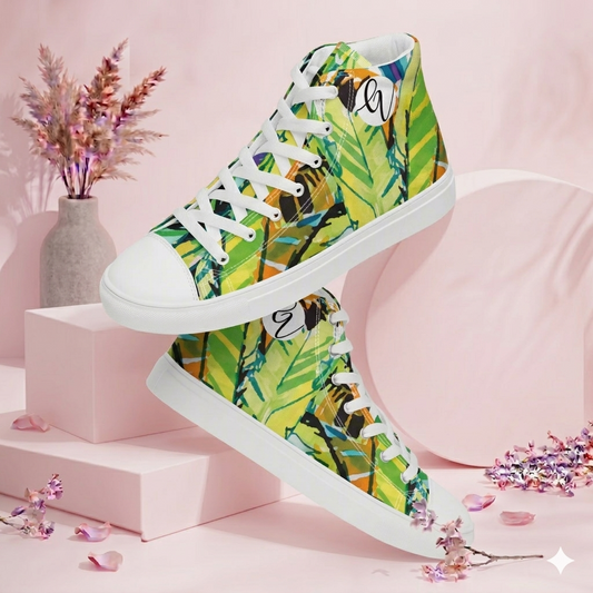 Leaves Floral high top canvas shoes