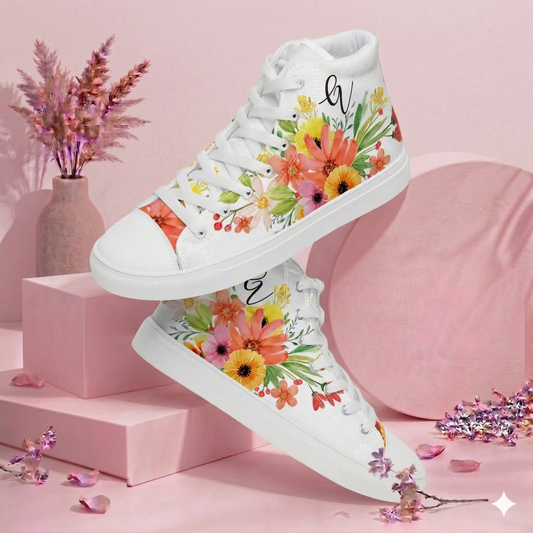 Spring Floral high top canvas shoes