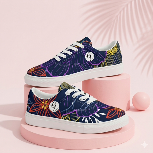 Midnight Bloom Lace-up Canvas Shoes