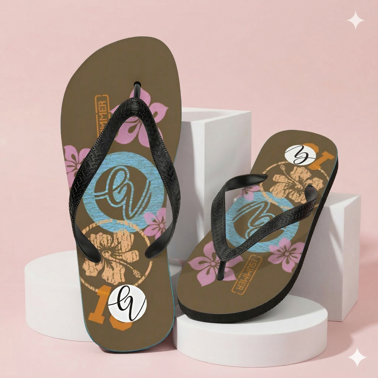 Brown Flowers Flip-Flops