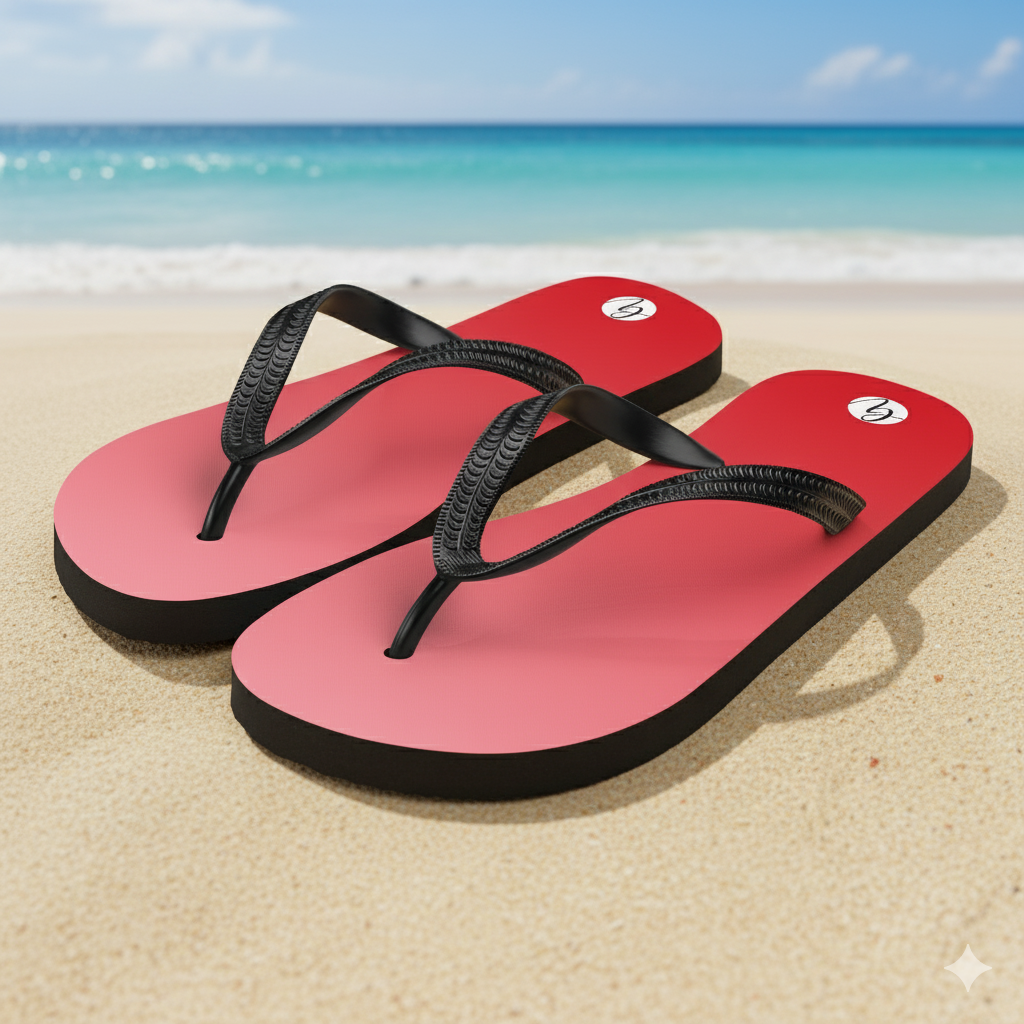 Red In Gradient Colored Flip-Flops