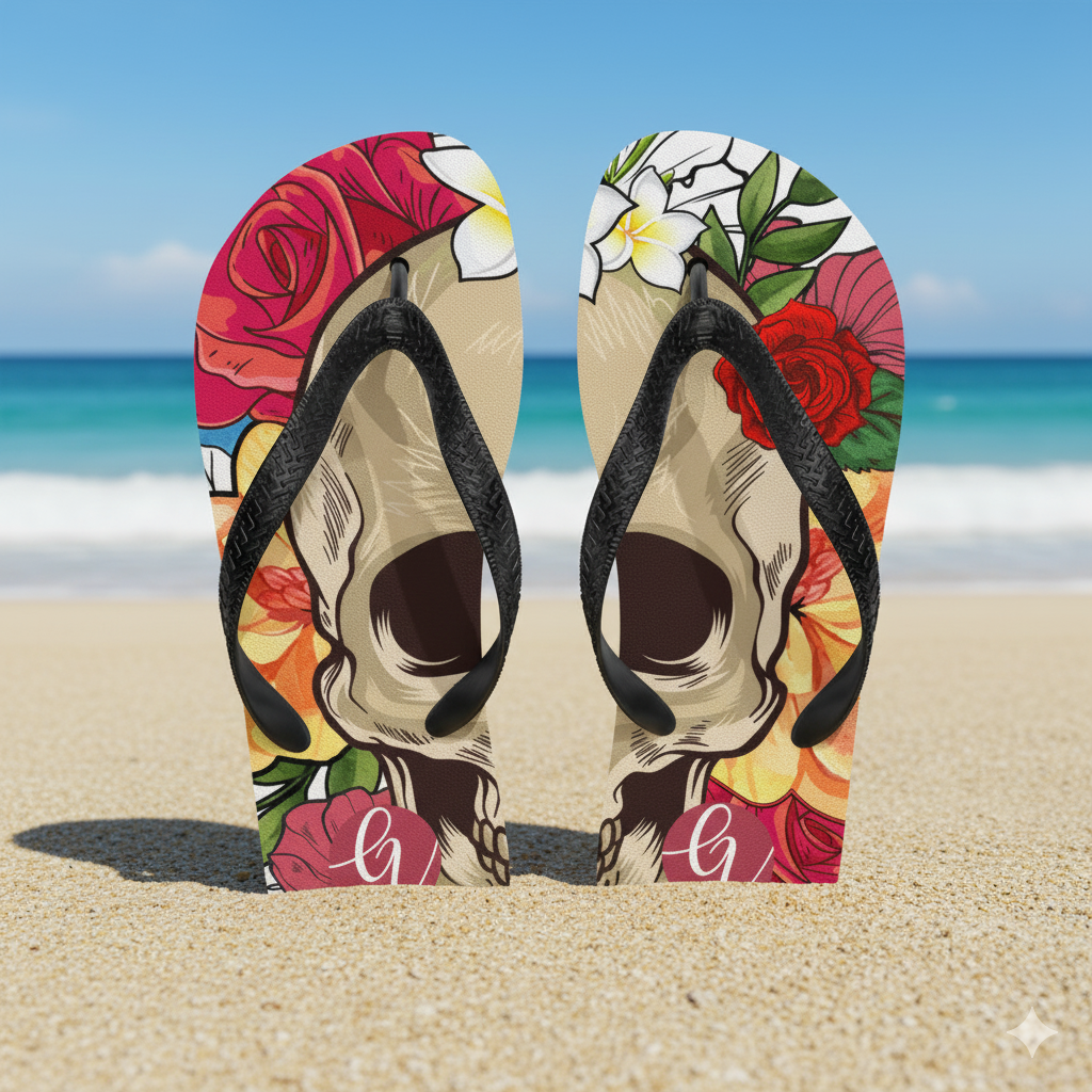 Skeletal floral Flip-Flops