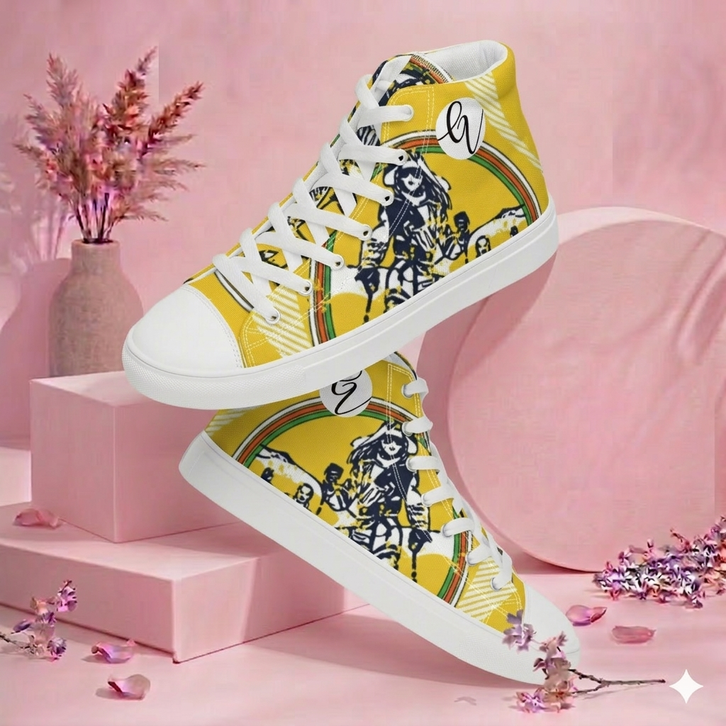 Yellow Skating Girl high top canvas shoes