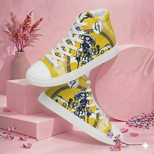 Yellow Skating Girl high top canvas shoes
