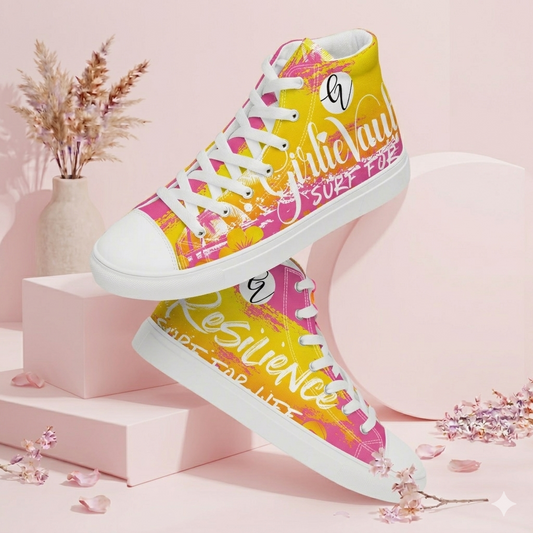 Yellow Pink high top canvas shoes
