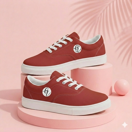 Dark Red Colored Lace-up Canvas Shoes