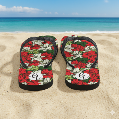 Red Color Floral Flip-Flops