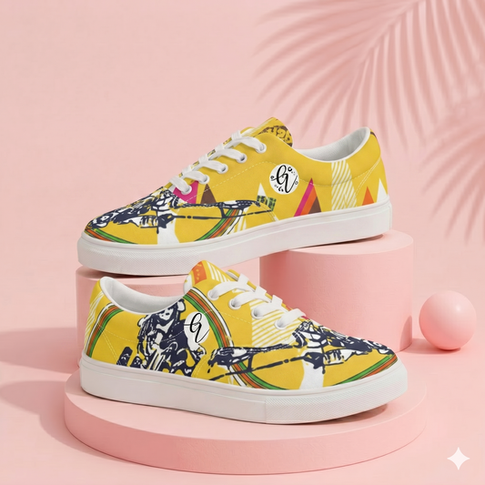 Yellow Skating Girl Lace-up Canvas Shoes