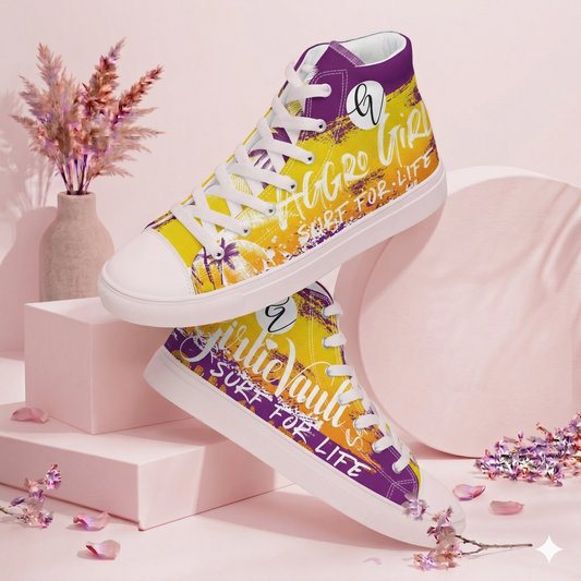 Purple Yellow summers high top canvas shoes