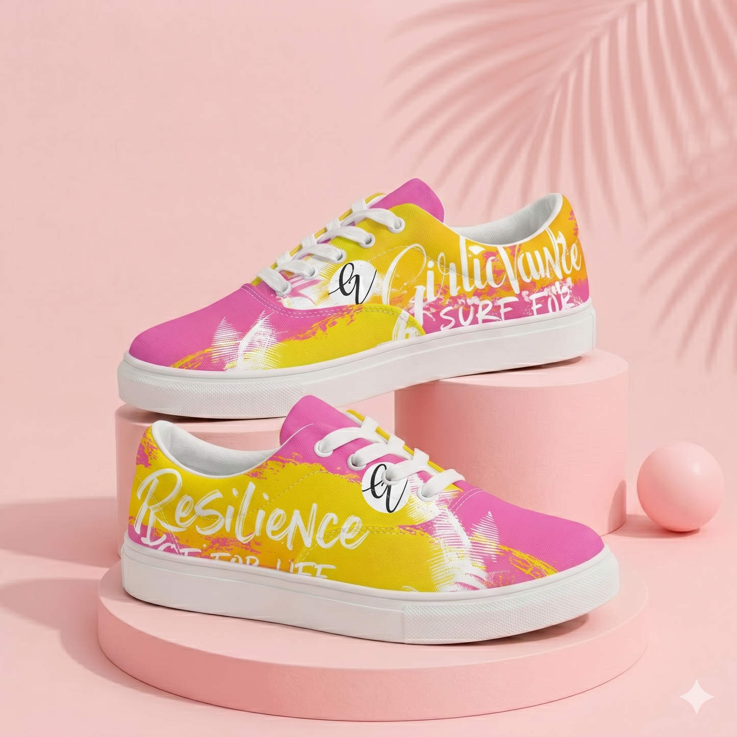 Yellow Pink Lace-up Canvas Shoes