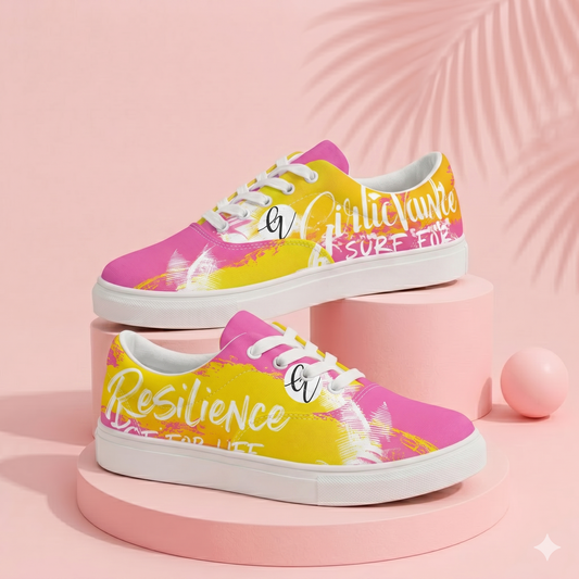 Yellow Pink Lace-up Canvas Shoes
