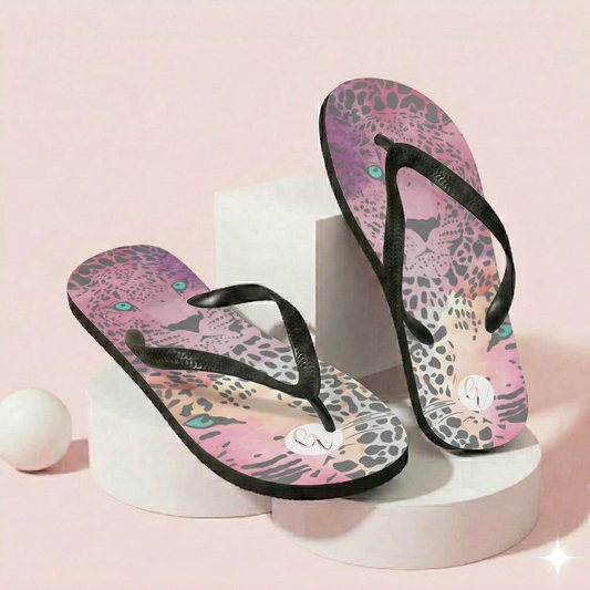 Ombre Black Leopard Print Flip-Flops