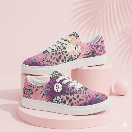 Ombre Black Leopard Print lace-up canvas shoes