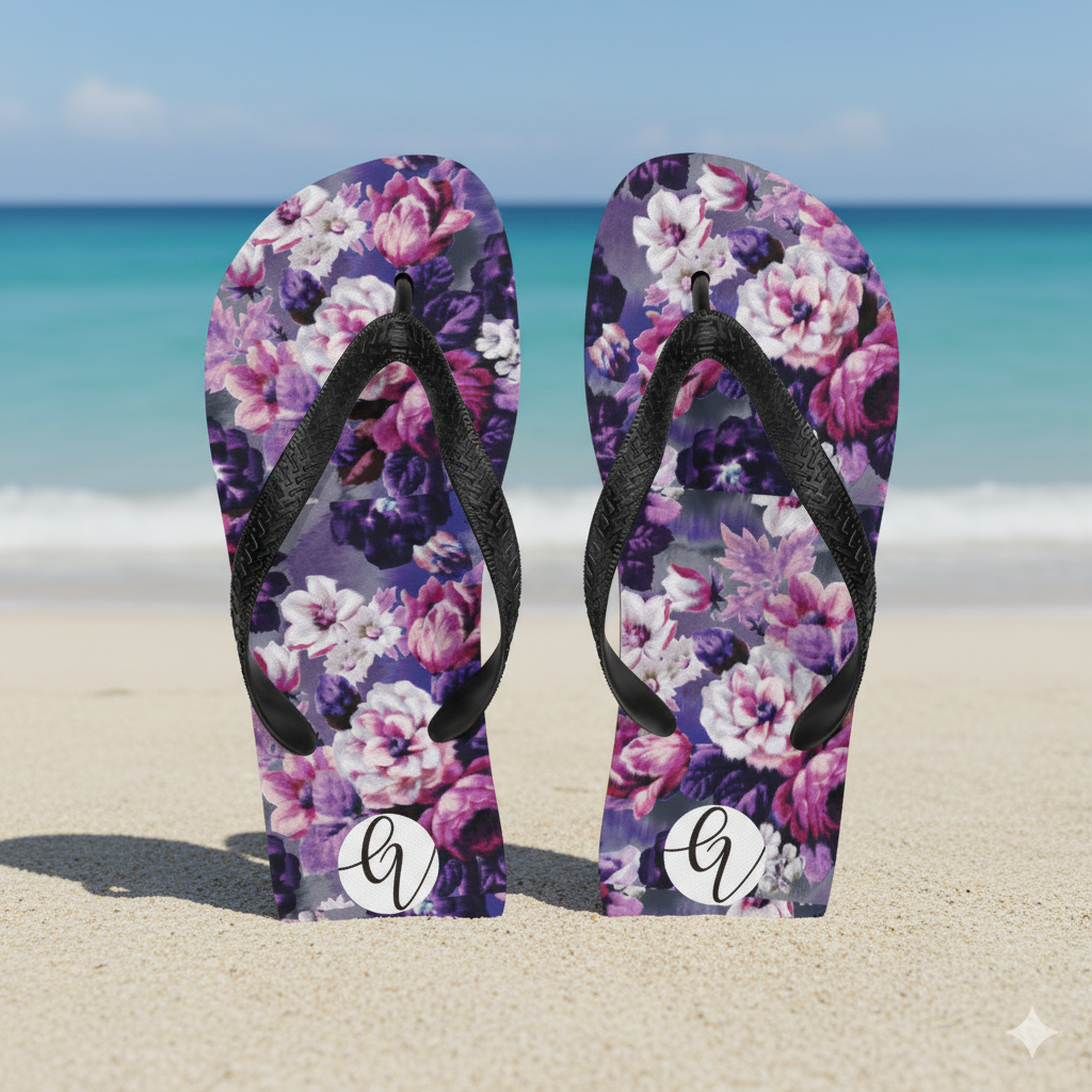 Purple White Flowers Flip-Flops