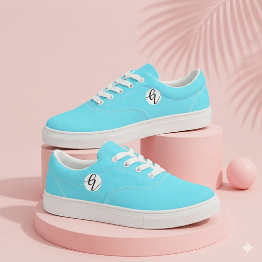 Neon Blue Colored Lace-up Canvas Shoes