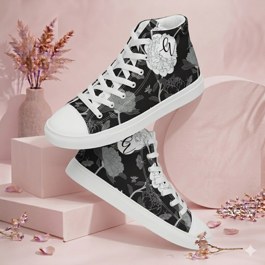 Noir Bloom high top canvas shoes