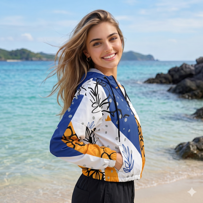Tropical Foliage Cropped Windbreaker