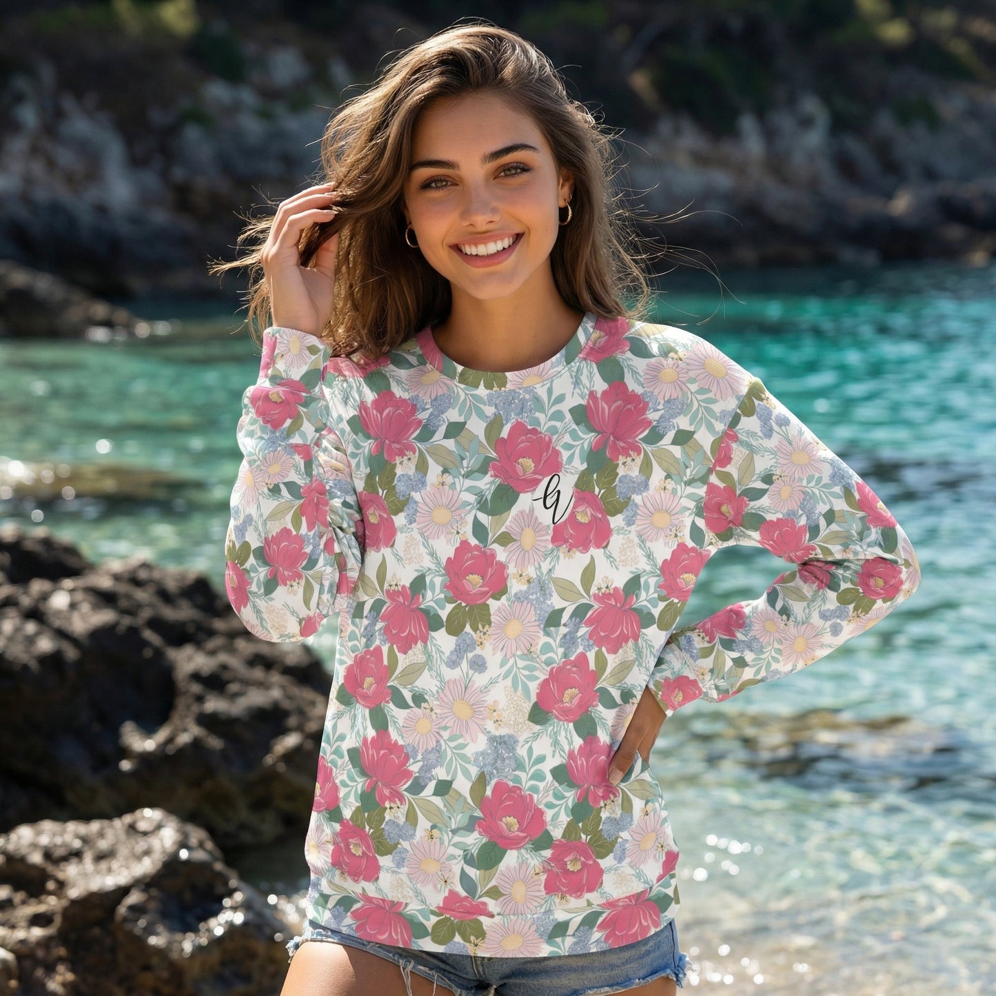 Iguana Green Peonies Sweatshirt