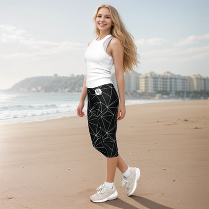 Black And White Abstract Capri Leggings