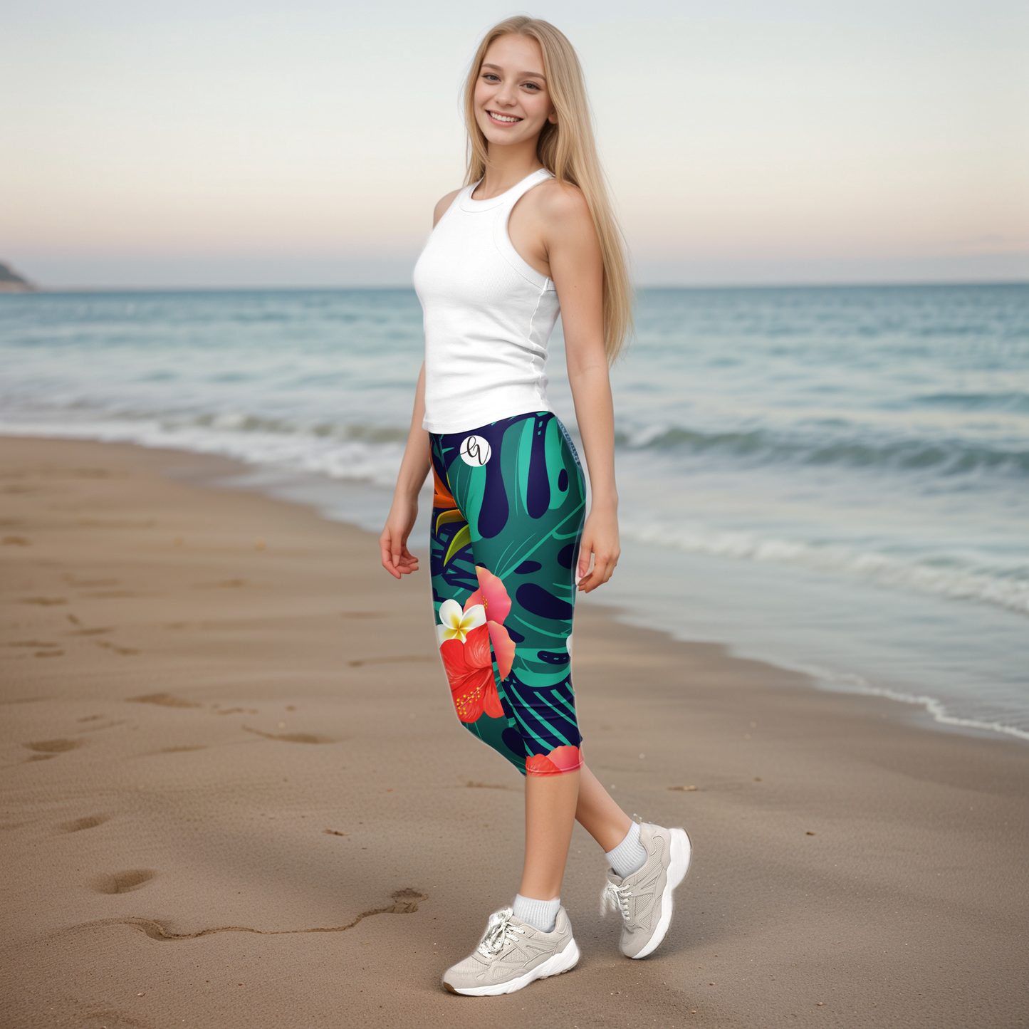 Floral Seamless Pattern Capri Leggings