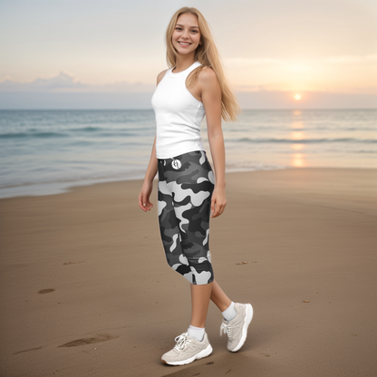 Grey Black Army Capri Leggings