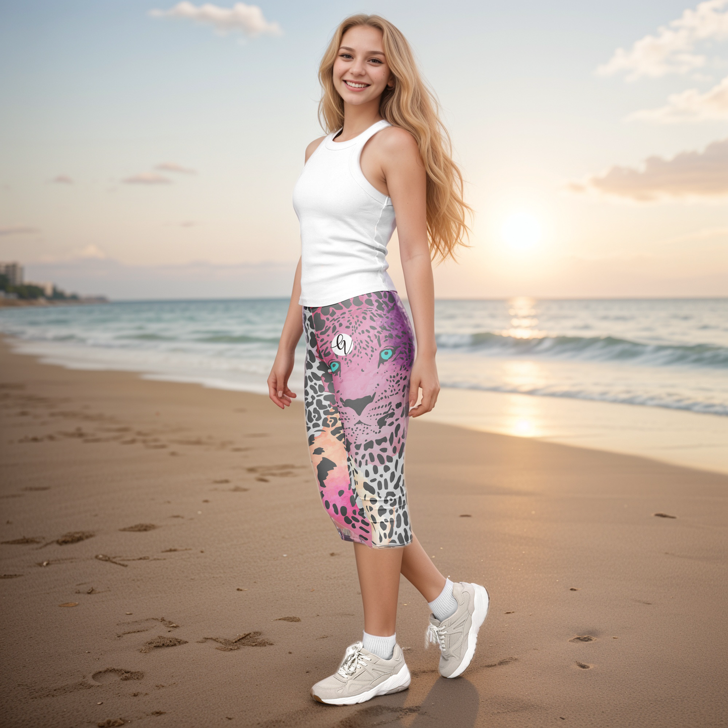 Ombre Black Leopard Print Capri Leggings