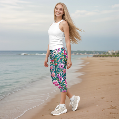 Orchid Floral Pattern Capri Leggings