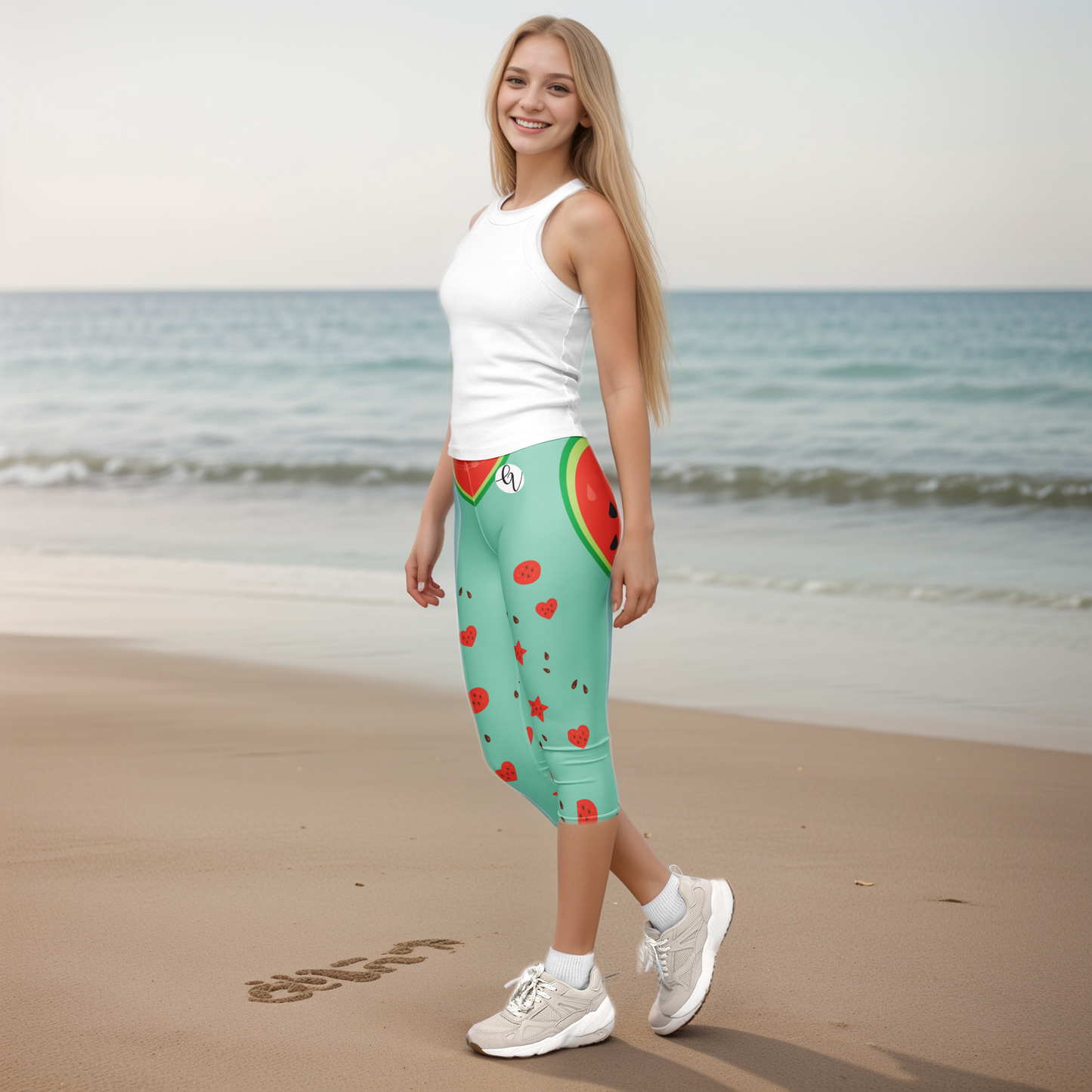 Watermelon Heart Capri Leggings