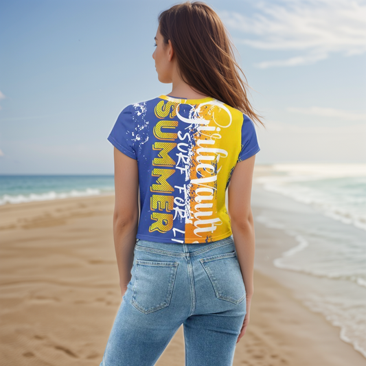 Blue Yellow Summer Crop Tee