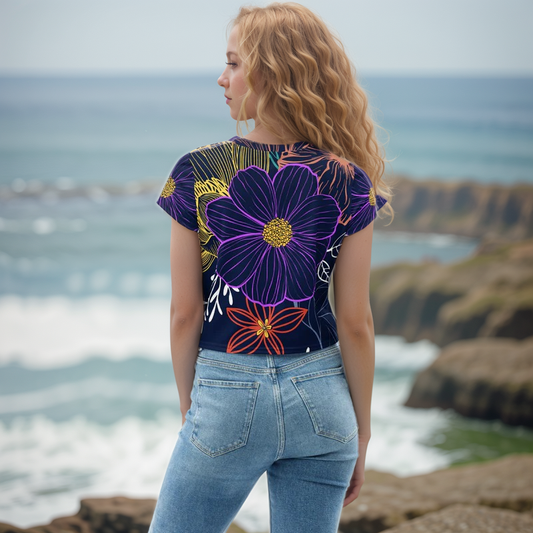 Navy Floral Crop Tee