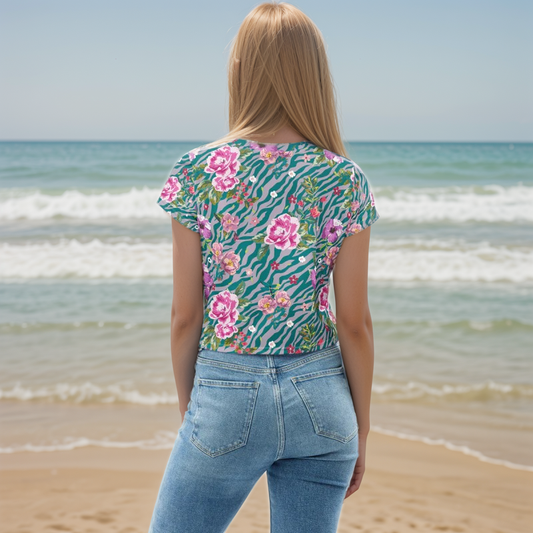 Orchid Floral Pattern Crop Tee