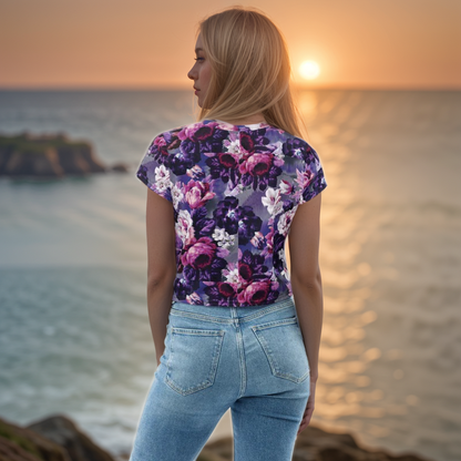 Purple White Flowers Crop Tee