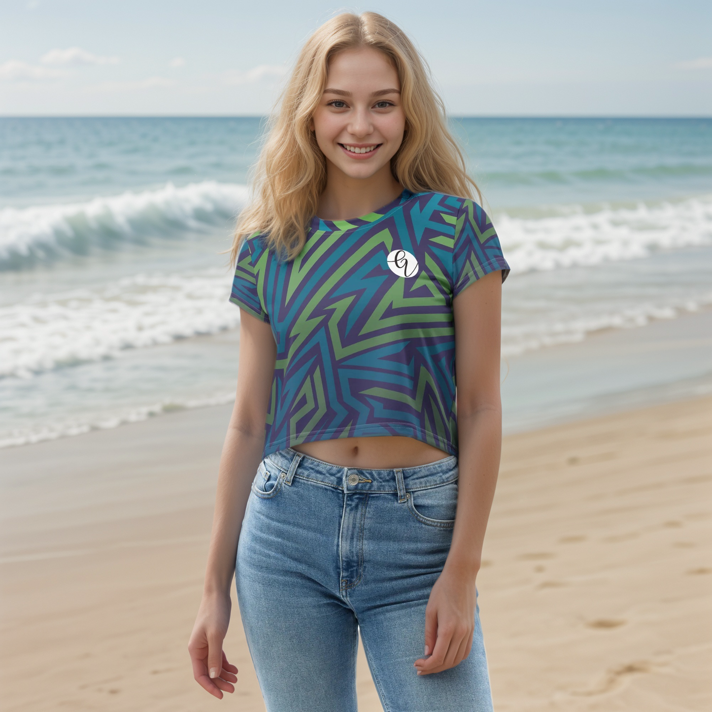 Cross Blue Line Crop Tee